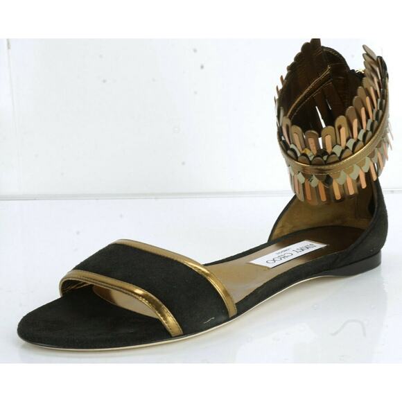 Jimmy Choo Kimro Fringe Ankle Strap Flat Sandals Size 38 Women's $995 NIB Toe - Picture 2 of 12